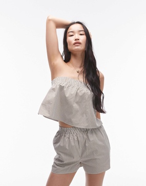 Topshop cotton bandeau top in olive stripe