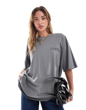 ASOS DESIGN boyfriend fit t-shirt with paris back graphic in charcoal