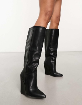 ASOS DESIGN Carmella heeled wedge boots in black