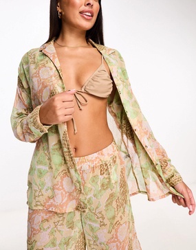 Vero Moda beach shirt in pastel snake print - part of a set