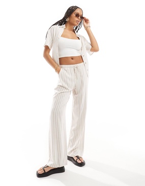 Stradivarius linen-look pull-on pants in beige stripe - part of a set