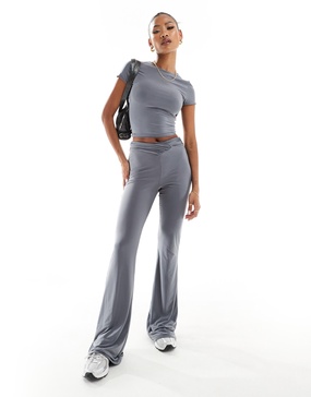 ASOS DESIGN double layer slinky v waist flares in gray - part of a set