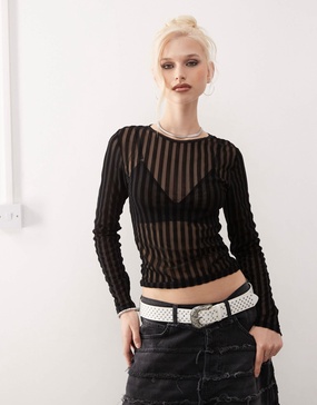 COLLUSION sheer stripe backless top