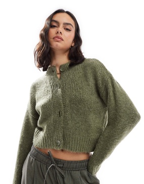 ASOS DESIGN crew neck loose knit cardigan in green