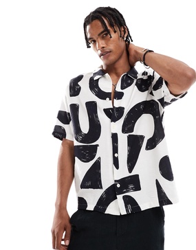 Bershka geometric patterned shirt in white