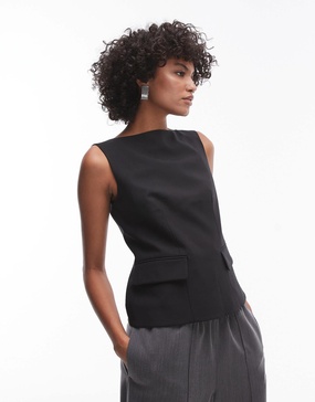 ARKET stretch tailored vest top in black