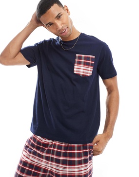Another Influence plaid relaxed pajama set in navy and red