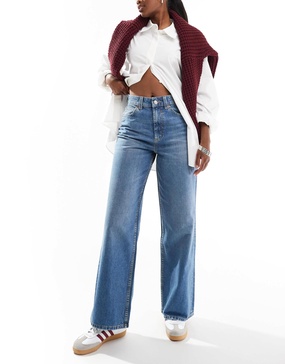 ASOS DESIGN wide leg dad jeans in dark mid blue