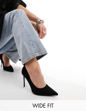 ASOS DESIGN Wide Fit Paphos pointed high heeled pumps in black suedette