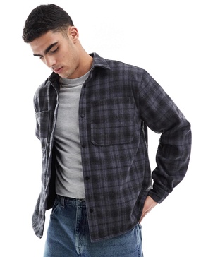 Bershka plaid washed shirt in gray
