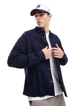 ASOS DESIGN boxy oversized waffle shirt in navy