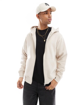 Jack & Jones oversized 400gsm heavyweight zip hoodie in cream