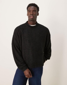 ASOS DESIGN extreme oversized boxy high neck sweater with fluffly texture in black