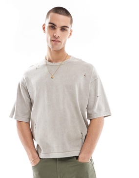 Bershka knit washed t-shirt in beige
