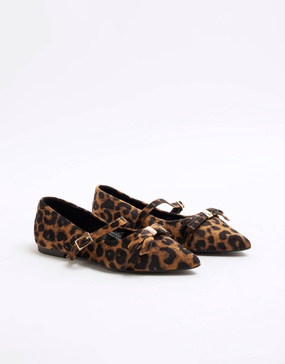 River Island pointed Mary Jane ballet in leopard print
