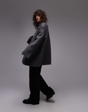 Topshop brushed wool mix blazer coat in gray