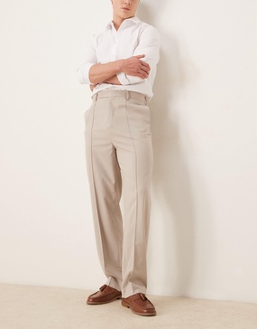 ASOS DESIGN smart high waist straight leg pants with pintucks in stone