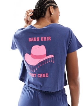 Brave Soul pajama set in navy with pink cowgirl print