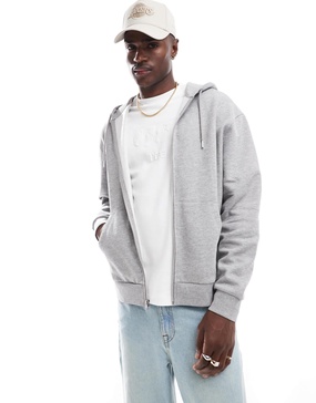 ASOS DESIGN essential oversized zip up hoodie in heather gray