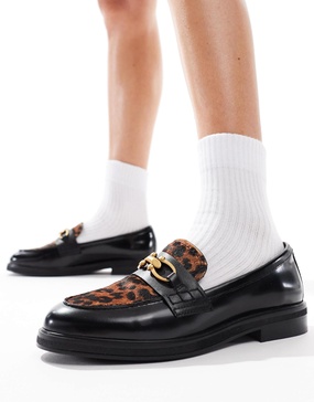ALDO Bissom Loafers in Black with Leopard