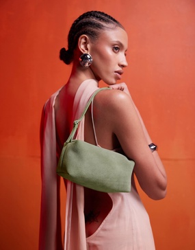 ASOS DESIGN suede buckle boxy shoulder bag in mint