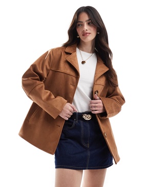 ASOS DESIGN faux suede button front jacket in tan