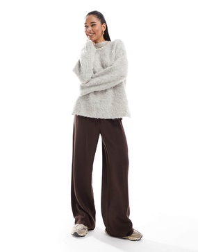 ASOS DESIGN soft tailored wide leg pull on pants in chocolate