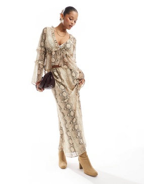 ASOS DESIGN chiffon bias maxi skirt in snake print