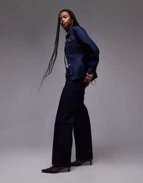 Mango longline seam front jeans in indigo blue