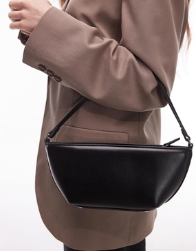 Mango squared round shoulder bag in black