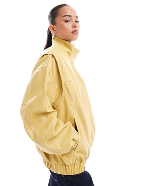 Bershka faux leather harrington jacket in butter
