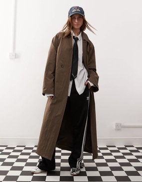 COLLUSION longline trench jacket in brown