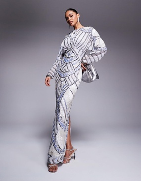 ASOS DESIGN embellished batwing maxi dress in pale blue