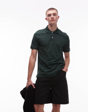 ARKET pique jersey short sleeve polo shirt in dark green