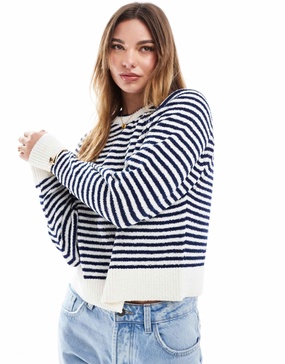 ASOS DESIGN crew neck sweater with rib fashioning in stripe