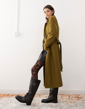 Miss Selfridge belted wrap formal coat in khaki