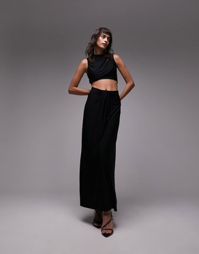 Topshop jersey draped cut out midi dress in black