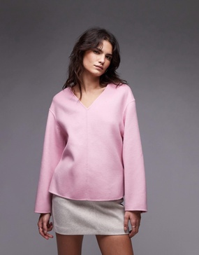 ARKET light double wool cocoon top with long sleeves in pink