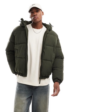 Bershka puffer jacket with hood in khaki
