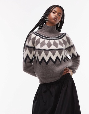 AllSaints Tura fairisle sweater in gray