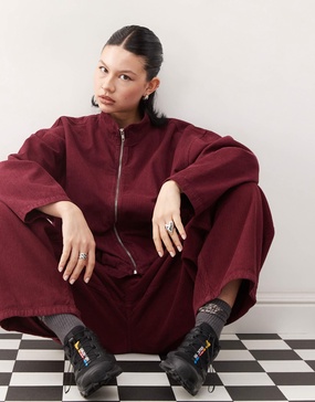 Reclaimed Vintage cord bomber jacket in burgundy - part of a set