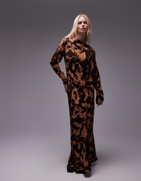 Topshop slash neck maxi dress in tortoise shell print