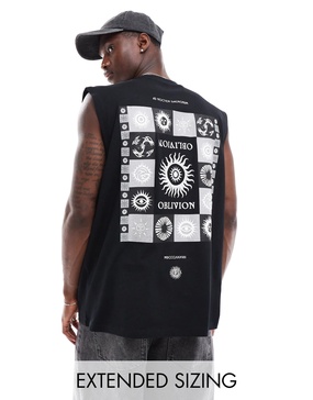 ASOS DESIGN oversized tank top in black with celestial back print