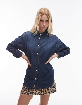 Mango relaxed fit denim shirt in dark blue