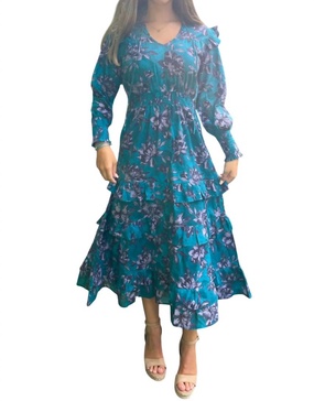violeta long sleeve maxi dress in blue/amethyst