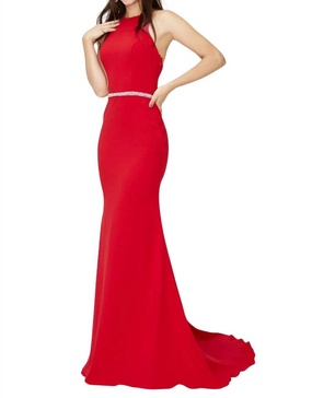 mermaid prom dress in hot red