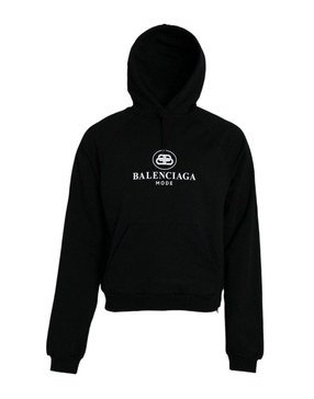 Black Cotton Hoodie Logo Print