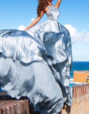 high neck silk gown in silver