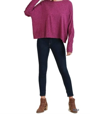 ruffle detail long sleeve top in mulberry