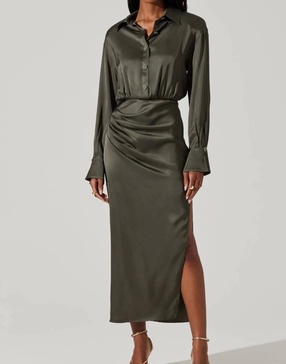 elizabello moss satin shirt dress in grey